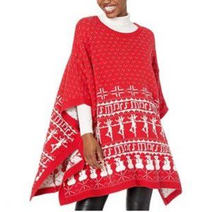 Dubgee Red White Christmas Pull Over Oversized Sweater Poncho